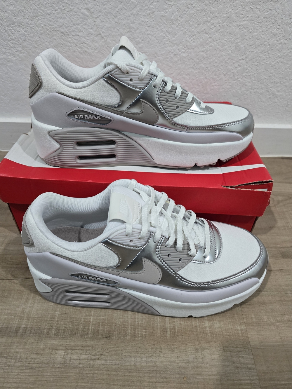 Nike Women's White and Silver Air Max Platform Sneakers